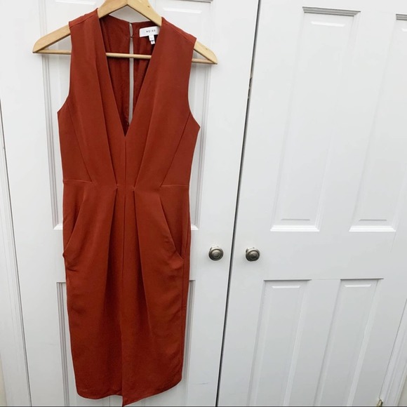 Reiss Gracie Pleat Detailed Midi Dress, Rust - Picture 3 of 11